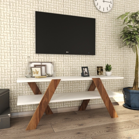 Design TV-meubel 120cm wit en hout met 2 planken Basic Aanbieding
