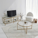 Moderne mobiele tv-meubel van metaal en glas 130cm Goldy Aanbod