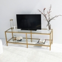 Moderne mobiele tv-meubel van metaal en glas 130cm Goldy Korting