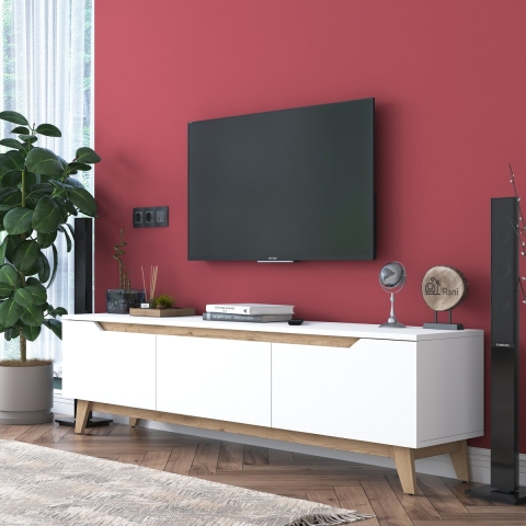 Moderne TV-kast 180cm wit en hout met 3 deuren Amelia Aanbieding