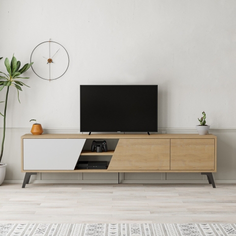 Moderne tv-kast woonkamer 180cm met 3 deuren wit en hout Fiona Aanbieding