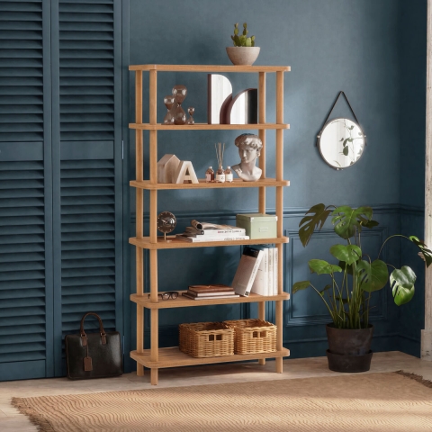 Moderne houten boekenkast met 5 schappen 80x168x28cm naturel Gala Aanbieding
