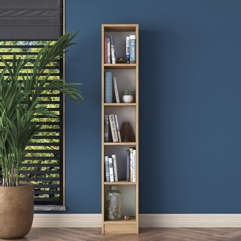 Hoge en smalle wandboekenkast 170cm met 5 houten planken Wally Aanbieding