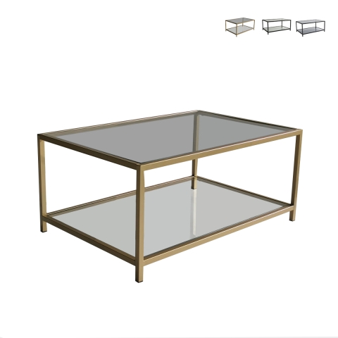 Moderne salontafel 90x60cm van metaal en glas Astro Aanbieding