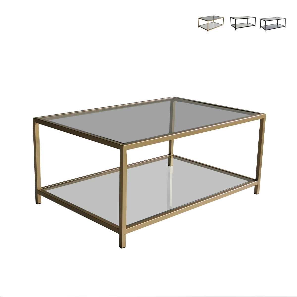 Moderne salontafel 90x60cm van metaal en glas Astro Aanbieding Moderne salontafel 90x60cm van metaal en glas Astro Aanbieding