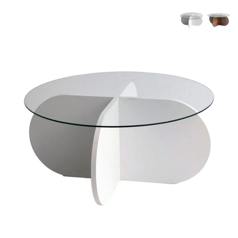 Ronde design salontafel van hout en glas 75x35cm Aanbieding