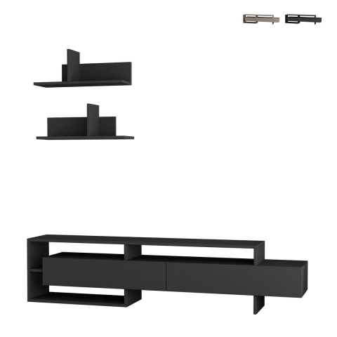 Moderne TV-meubel Gara 180 cm met deuren en 2 wandplanken Aanbieding