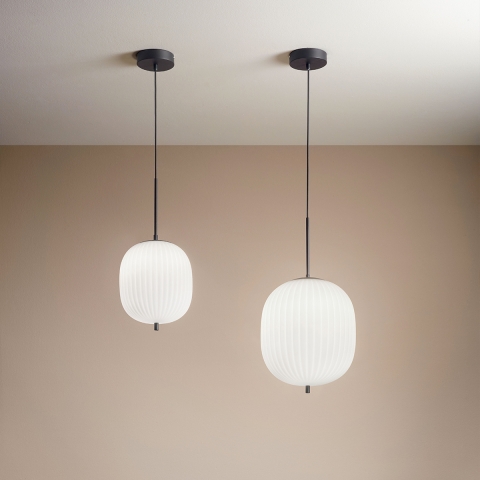 Klassieke hanglamp van geblazen glas Domizia-S Aanbieding