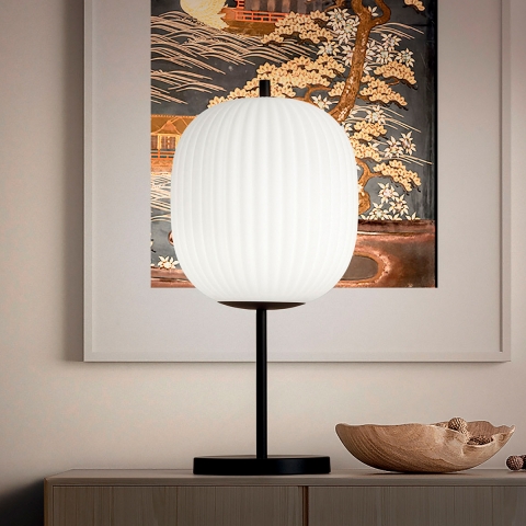 Elegante tafellamp van mondgeblazen glas en zwart metaal Domizia-T Aanbieding