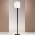 Zwarte metalen vloerlamp met geblazen glazen lampenkap Domizia-A Verkoop