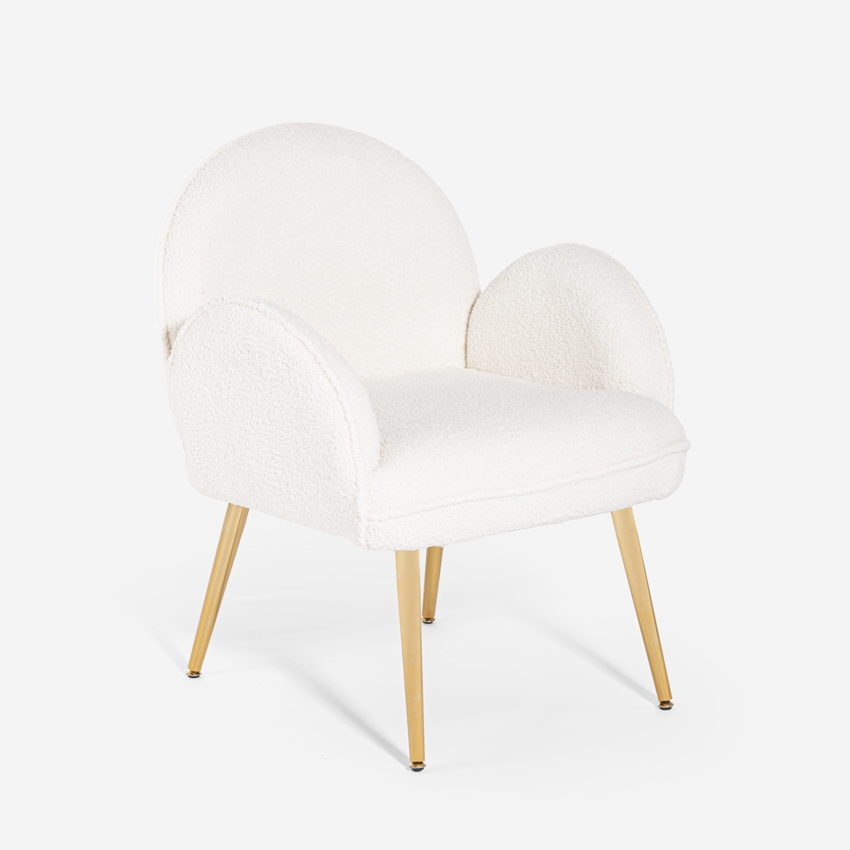 Fauteuil in witte bouclé stof en goudkleurig metaal Vivi Aanbieding Fauteuil in witte bouclé stof en goudkleurig metaal Vivi Aanbieding