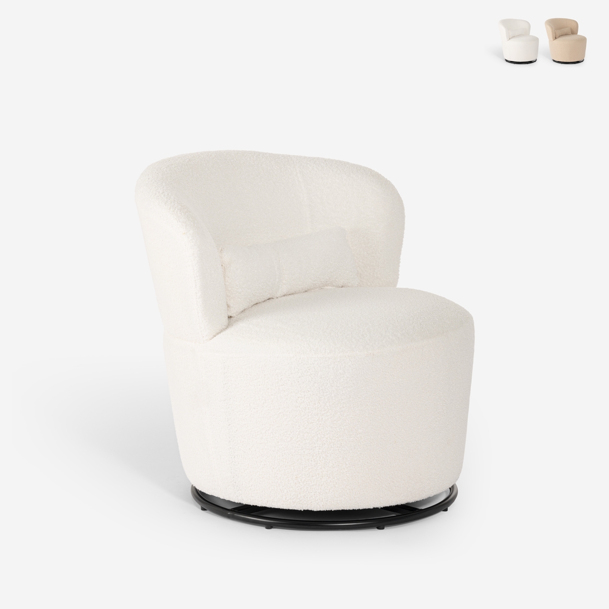 Moderne draaibare loungestoel in bouclé stof Yammy Aanbieding Moderne draaibare loungestoel in bouclé stof Yammy Aanbieding