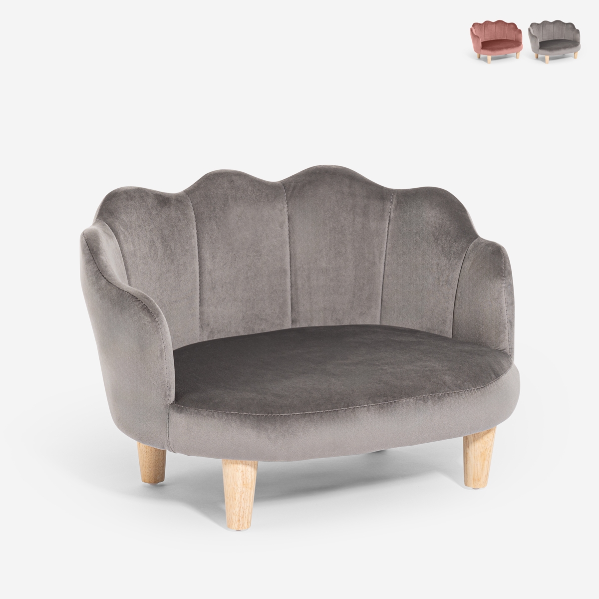 Schelpvormige fluwelen fauteuil en bank voor honden en katten Pally Aanbod Schelpvormige fluwelen fauteuil en bank voor honden en katten Pally Aanbod