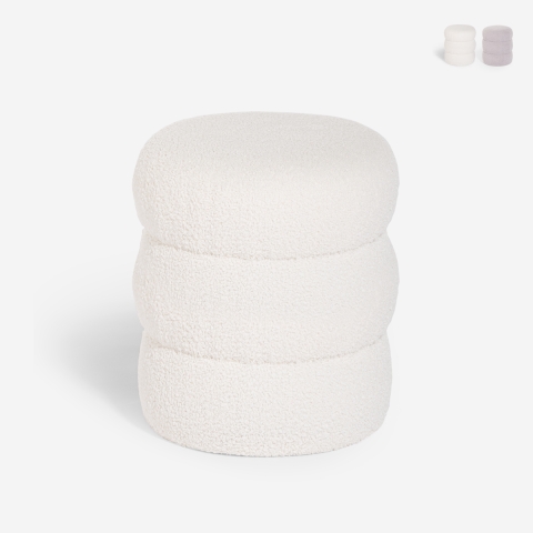 Moderne poef voetenbank in teddy bouclé stof Okami Aanbieding