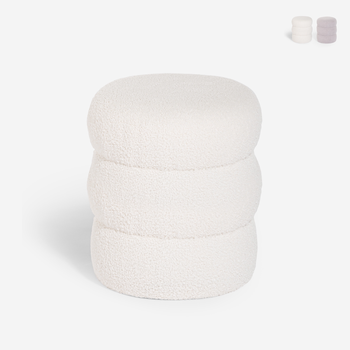 Moderne poef voetenbank in teddy bouclé stof Okami Aanbieding Moderne poef voetenbank in teddy bouclé stof Okami Aanbieding