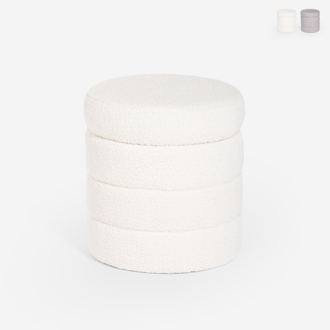 Design poef met opbergruimte in bouclé stof Mugi Aanbieding