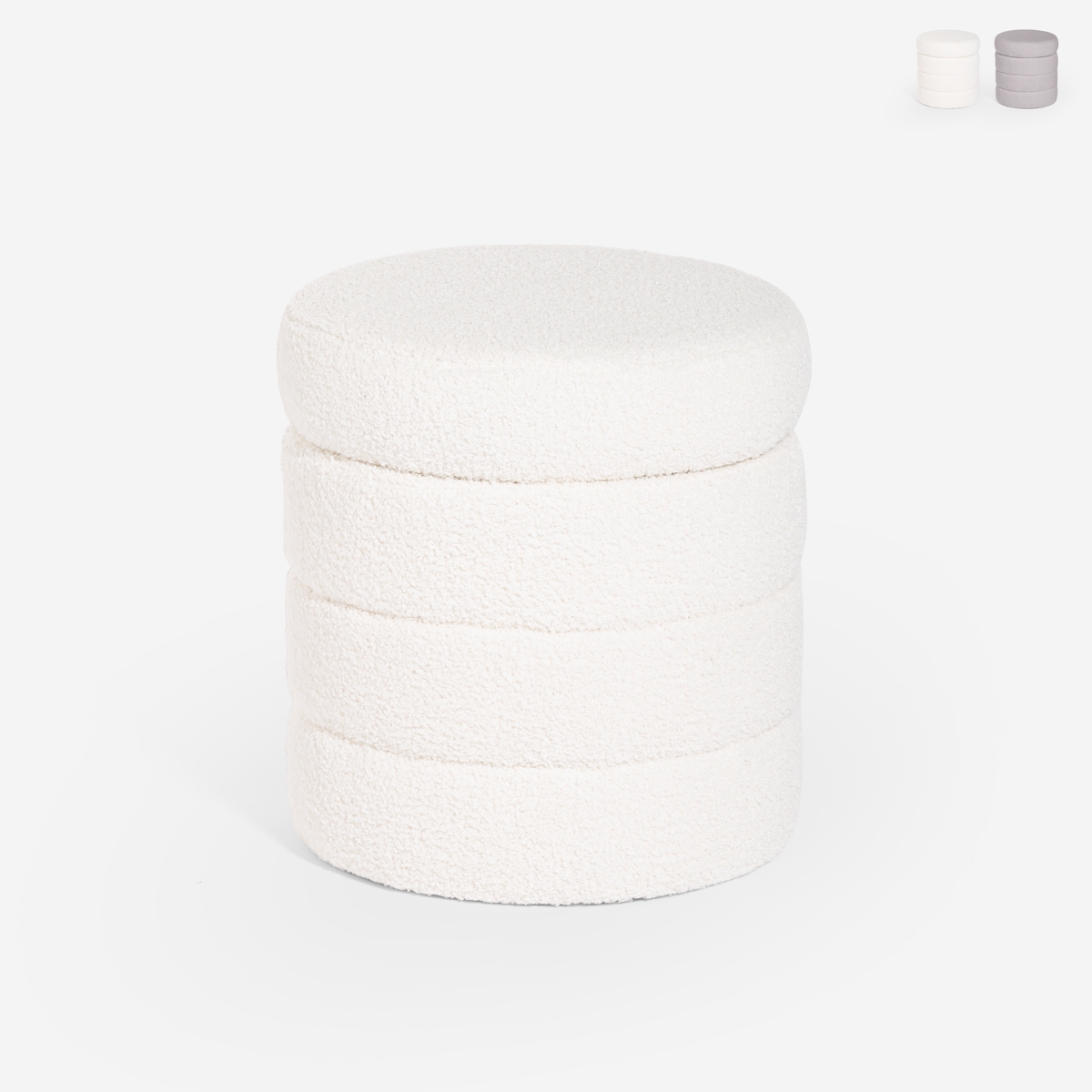 Design poef met opbergruimte in bouclé stof Mugi Aanbieding