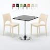 Vierkante salontafel zwart 70x70 cm met stalen onderstel en 2 gekleurde stoelen Paris Mojito Aanbieding