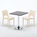 Vierkante salontafel zwart 70x70 cm met stalen onderstel en 2 gekleurde stoelen Paris Mojito Model