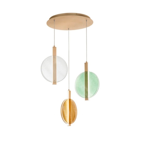 Hanglamp met 3 lampen in glas en meerkleurig metaal Juis XL Aanbieding