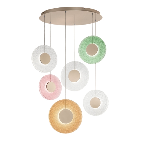 Hanglamp met 6 LED-lichten van glas en meerkleurig metaal Candy XXL Aanbieding