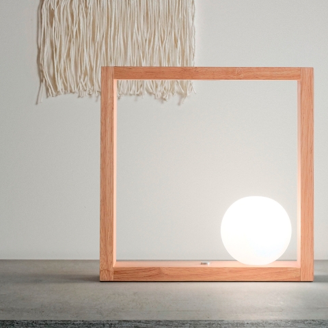 LED tafel lamp design in hout met glazen bolvormige lampenkap Kark Aanbieding