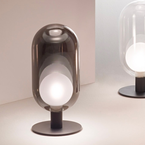 Vintage LED Tafellamp in Gerookt Glas en Zwart Metaal Gubbio Aanbieding