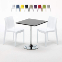 Vierkante salontafel zwart 70x70 cm met stalen onderstel en 2 gekleurde stoelen Ice Mojito Verkoop