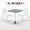 Vierkante salontafel zwart 70x70 cm met stalen onderstel en 2 gekleurde stoelen Ice Mojito Verkoop
