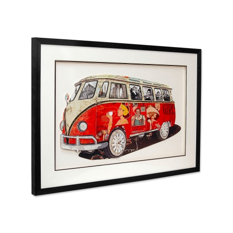 Vintage collage schilderij met 3D-effect 70x50 cm retro bus jaren '60-'70 Arti Aanbieding