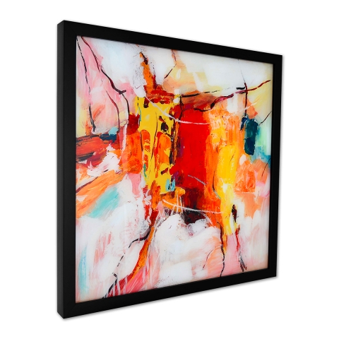 Moderne abstracte schilderij 64x64cm op plexiglas met zwarte lijst Tzarb Aanbieding