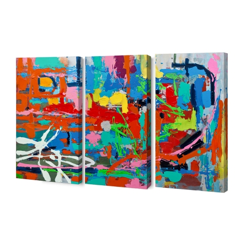 Moderne abstracte drieluik 165x100cm 3 kleurrijke schilderijen op doek Viva Aanbieding