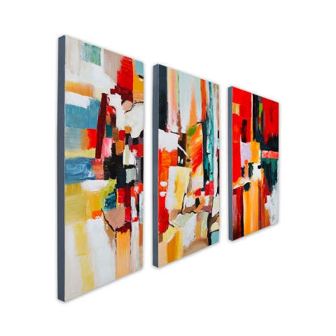 Set van 3 moderne abstracte schilderijen op doek 120x80cm - Tris van schilderijen Fiora Aanbieding