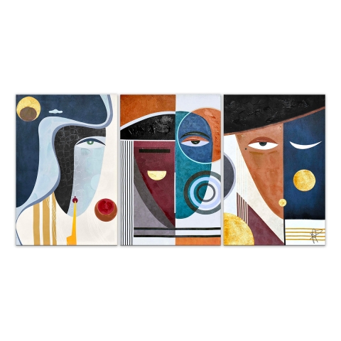Moderne abstracte compositie 180x90cm set van drie canvassen Mola Aanbieding