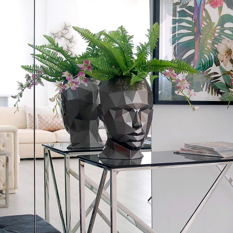 Design bloempot van glasvezel met metaleffect vrouwelijke gezicht Ruzid-M Aanbieding
