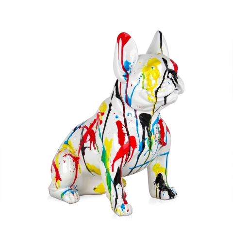 Popart beeld Franse bulldog sculptuur, meerkleurige hars, Vorm XL Aanbieding