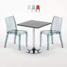 Vierkante salontafel zwart 70x70 cm met stalen onderstel en 2 transparante stoelen Cristal Light Platinum Aanbieding