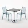 Vierkante salontafel zwart 70x70 cm met stalen onderstel en 2 transparante stoelen Cristal Light Platinum Kortingen