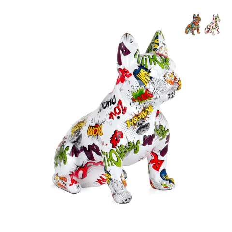 Pop Art Franse Bulldog Beeld Multicolor Hars Scultura Forma-PA Aanbieding
