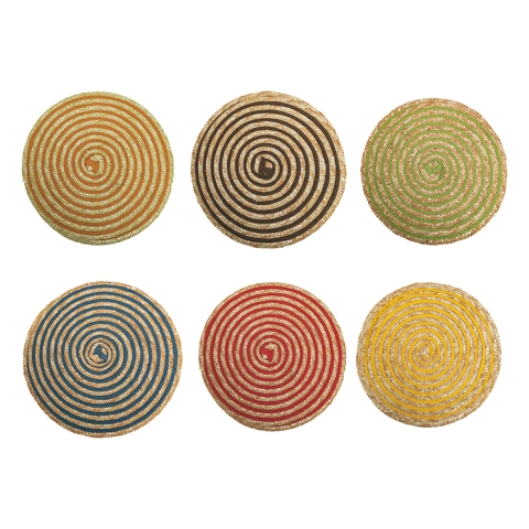 Set van 6 ronde placemats van gevlochten stro Ø38cm Spiral Color Aanbieding