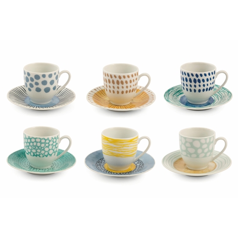 Set van 6 porseleinen espressokopjes met schoteltje 90ml Marea C Aanbieding
