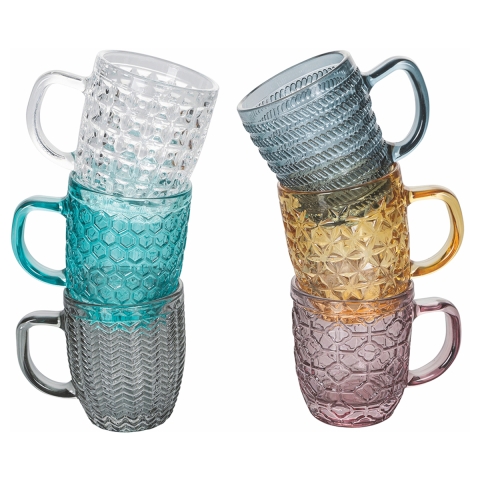 Set van 6 gekleurde glazen espressokopjes 90ml Geometrie C Aanbieding