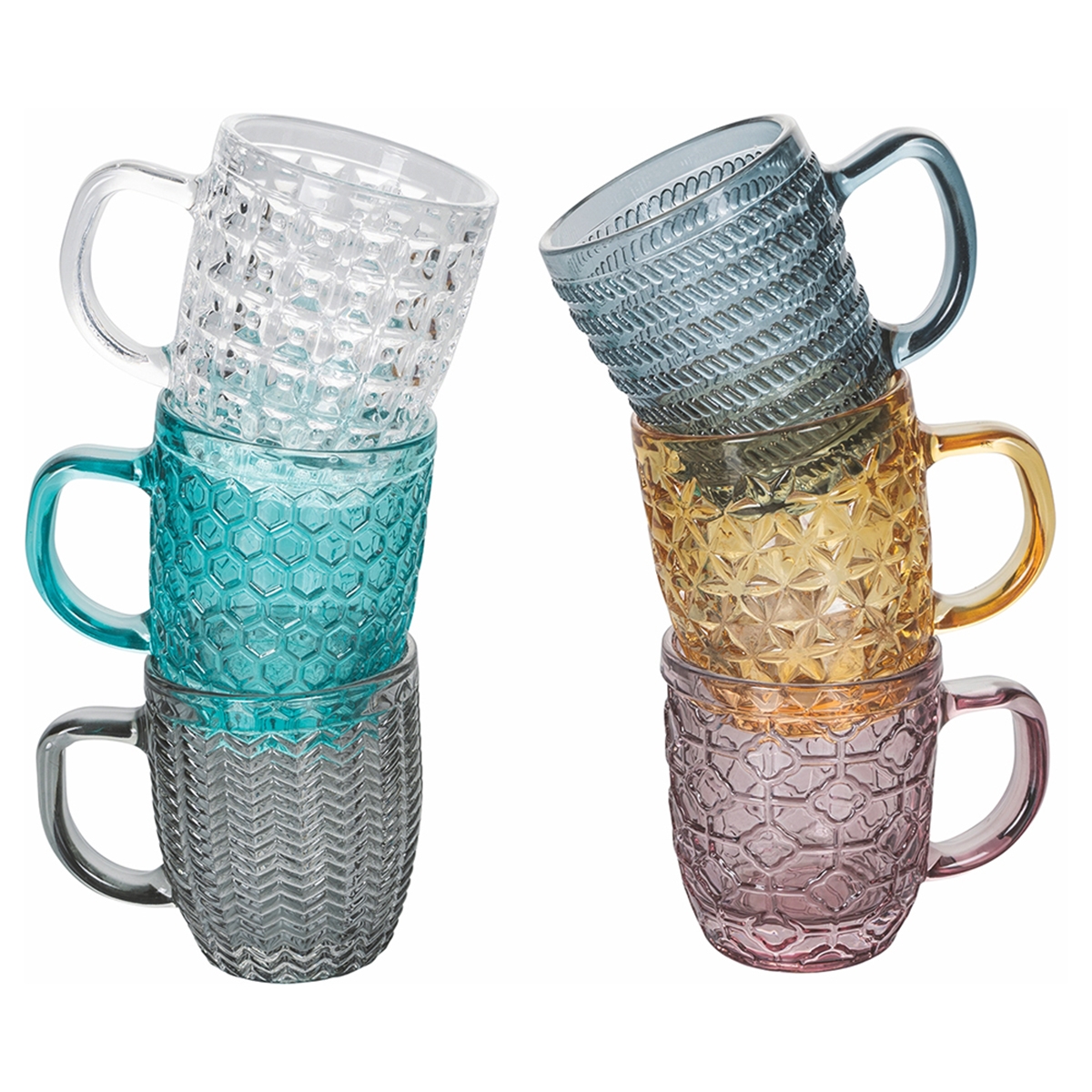 Set van 6 gekleurde glazen espressokopjes 90ml Geometrie C Aanbieding Set van 6 gekleurde glazen espressokopjes 90ml Geometrie C Aanbieding
