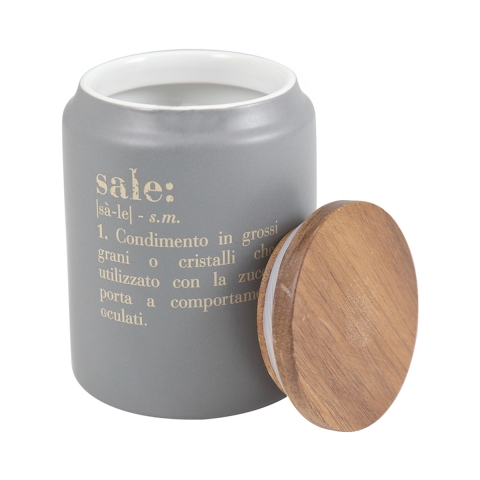 Grijze zoutpot met bamboedeksel 0,8L Victionary I Aanbieding