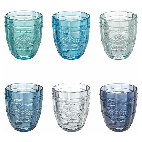 Set van 6 waterglazen 265ml in glas met arabeskdecor Syrah Ocean Aanbieding