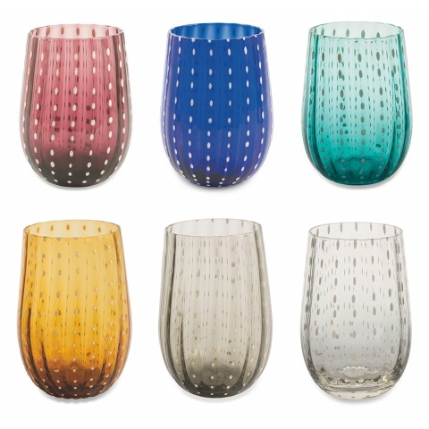 Set van 6 waterglazen 240ml met bewerkte glasoppervlakte Shiraz Aanbieding
