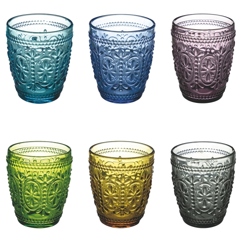 Set van 6 waterglazen 300ml met reliëfbewerking Koralight Aanbieding
