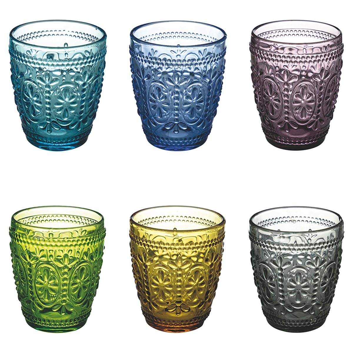 Set van 6 waterglazen 300ml met reliëfbewerking Koralight Aanbieding