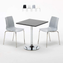 Vierkante salontafel zwart 70x70 cm met stalen onderstel en 2 gekleurde stoelen Lollipop Platinum Aanbieding