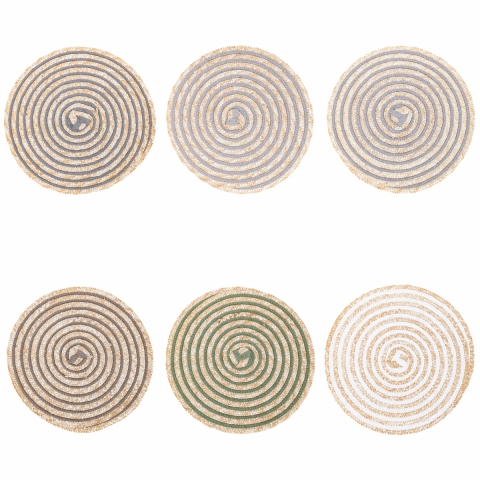 Set van 6 ronde placemats van gevlochten riet Ø38cm Spiral Stone Aanbieding